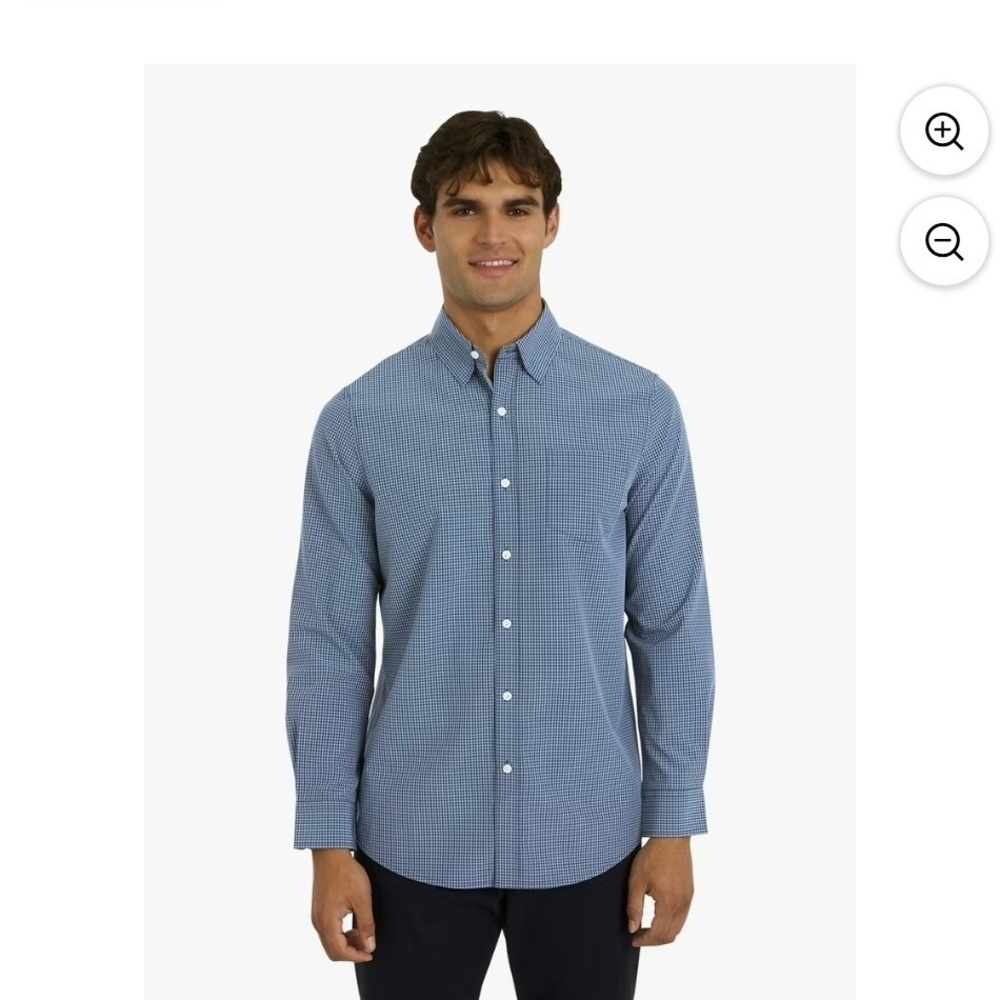 Chaps Mens XXL Blue Gingham Performance Woven Long Sleeve Shirt 1797595 Regular